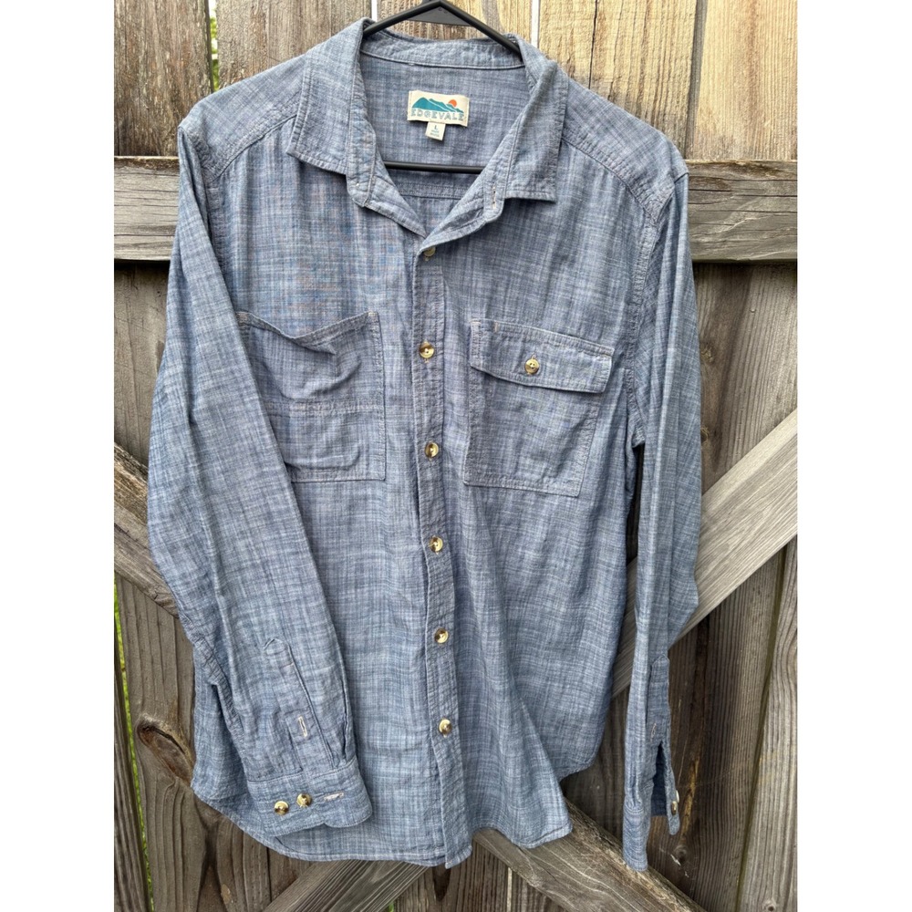 Edgevale Men Blue Cotton North Coast Shirt Made in USA Long Sleeve Button Down L